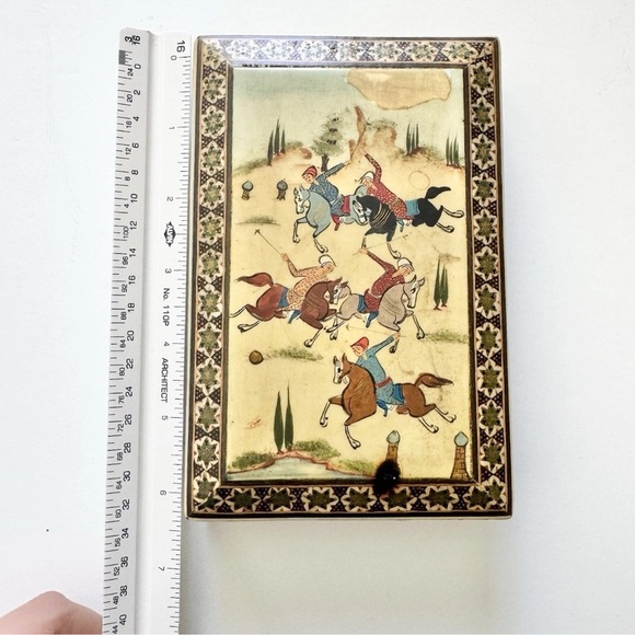 Vintage Persian Khatam Marquetry Polo Players Trinket Jewelry Box 6.5”x 4” - Picture 14 of 14